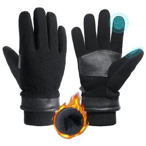 Men's Winter Gloves Thermal Insulated Leather Gloves